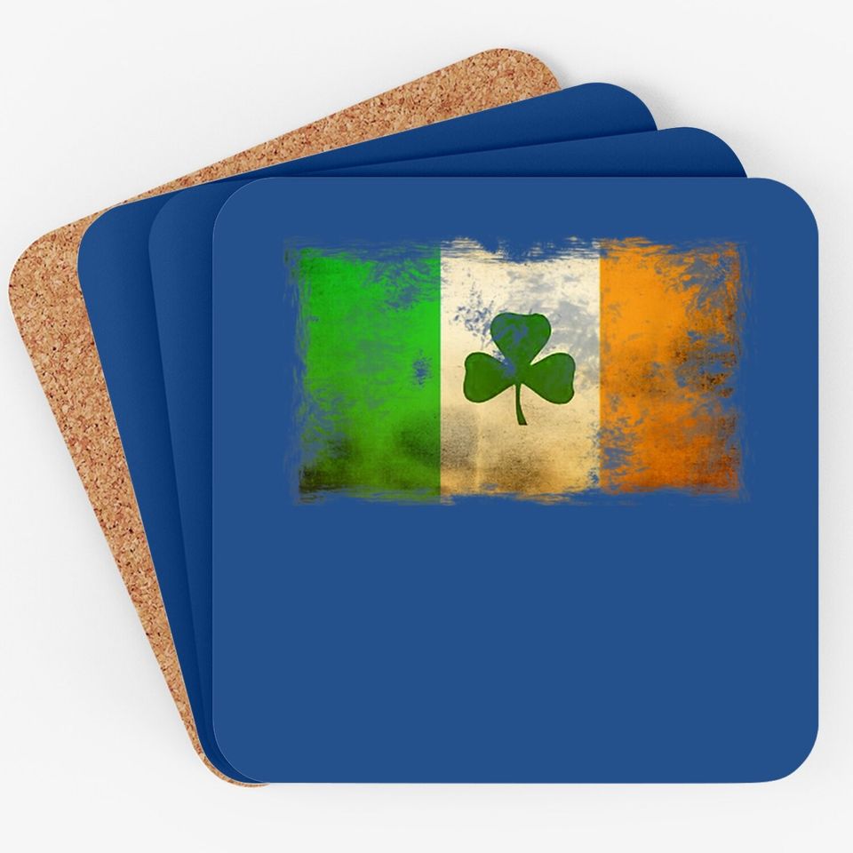 Distressed Ireland Flag Shamrock Vintage Irish Flags Coaster