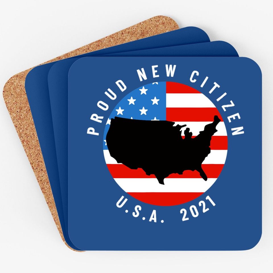 Proud New Citizen Usa 2021 Citizenship Gift American Flag Coaster