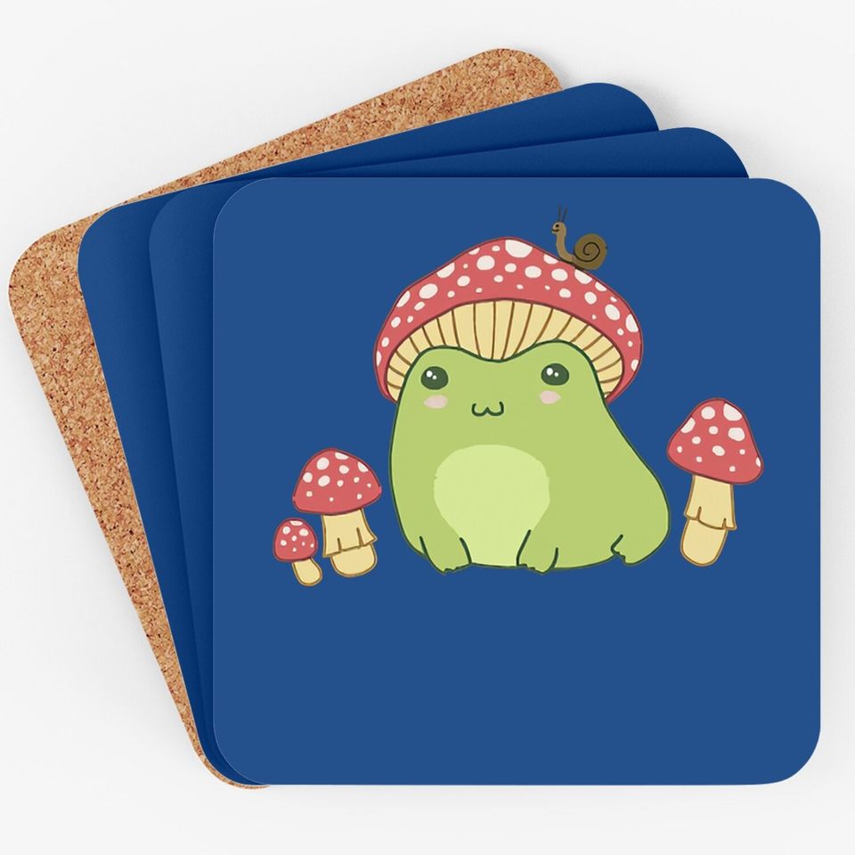 Frog With Mushroom Hat & Snail - Cottagecore Aesthetic Coaster