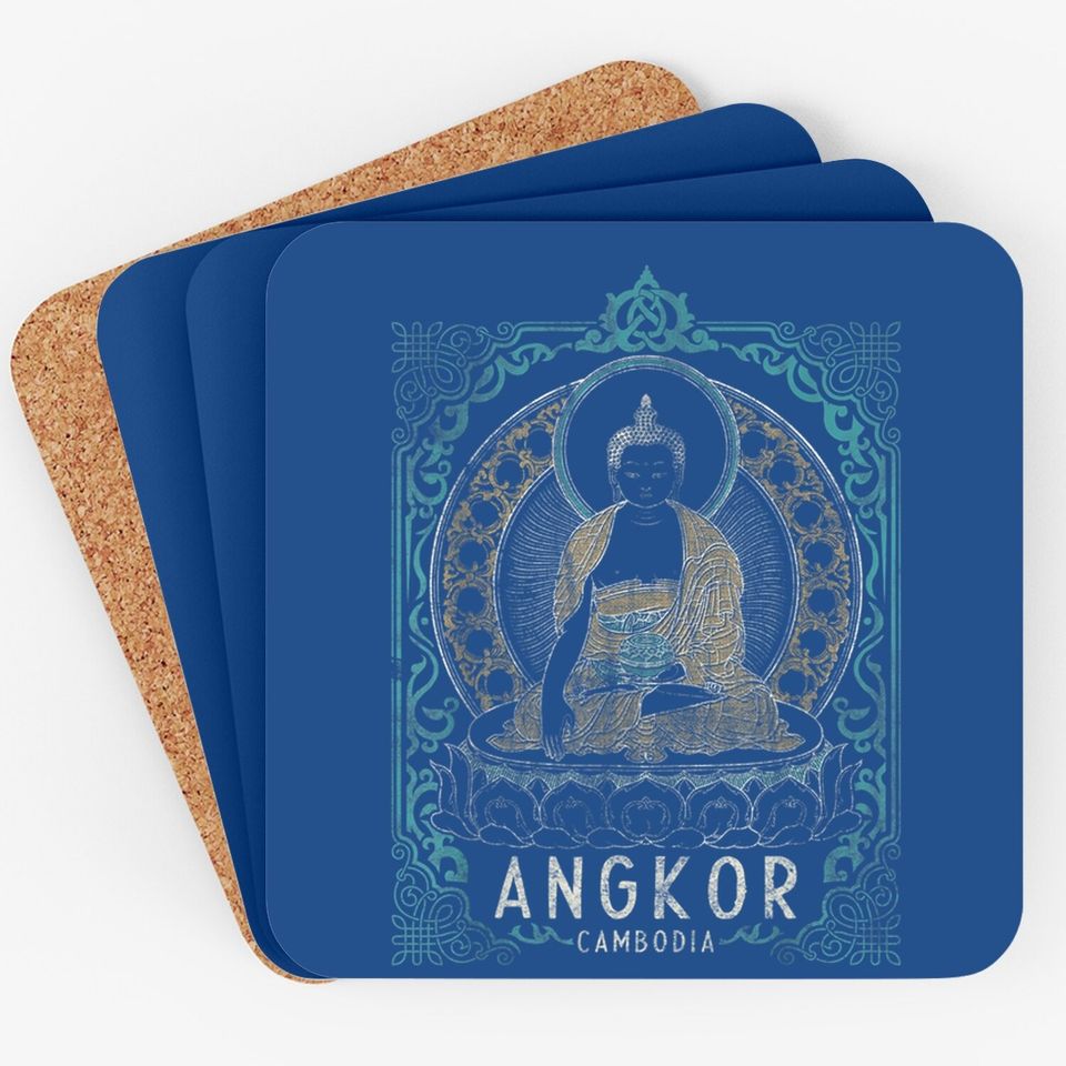 Angkor Cambodia Teal Gold Buddha Coaster