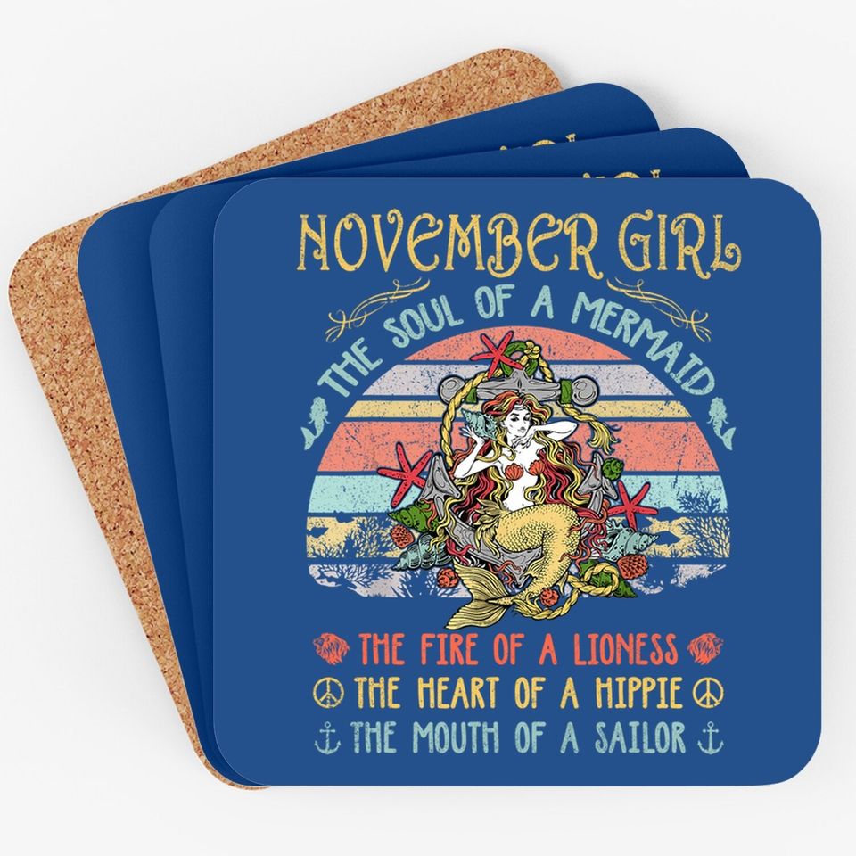 November Girl The Soul Of A Mermaid Vintage Birthday Gift Coaster