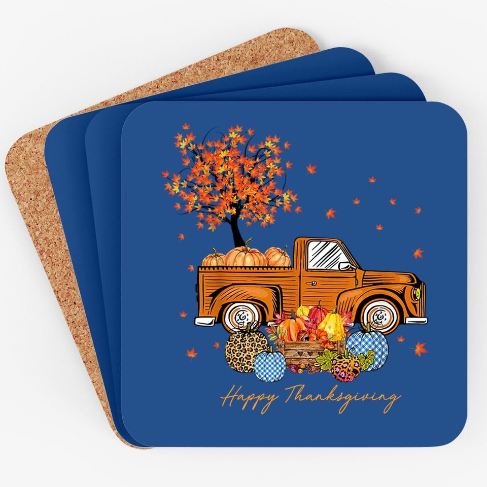 Pumpkins Truck Autumn Leaf Fall  coaster