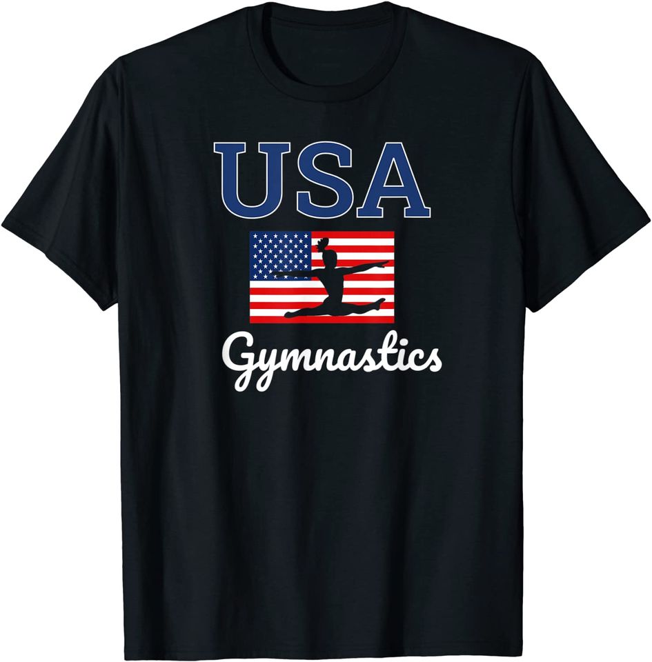 Girl Tumbling Team Gear Gymnastics USA American Flag T Shirt