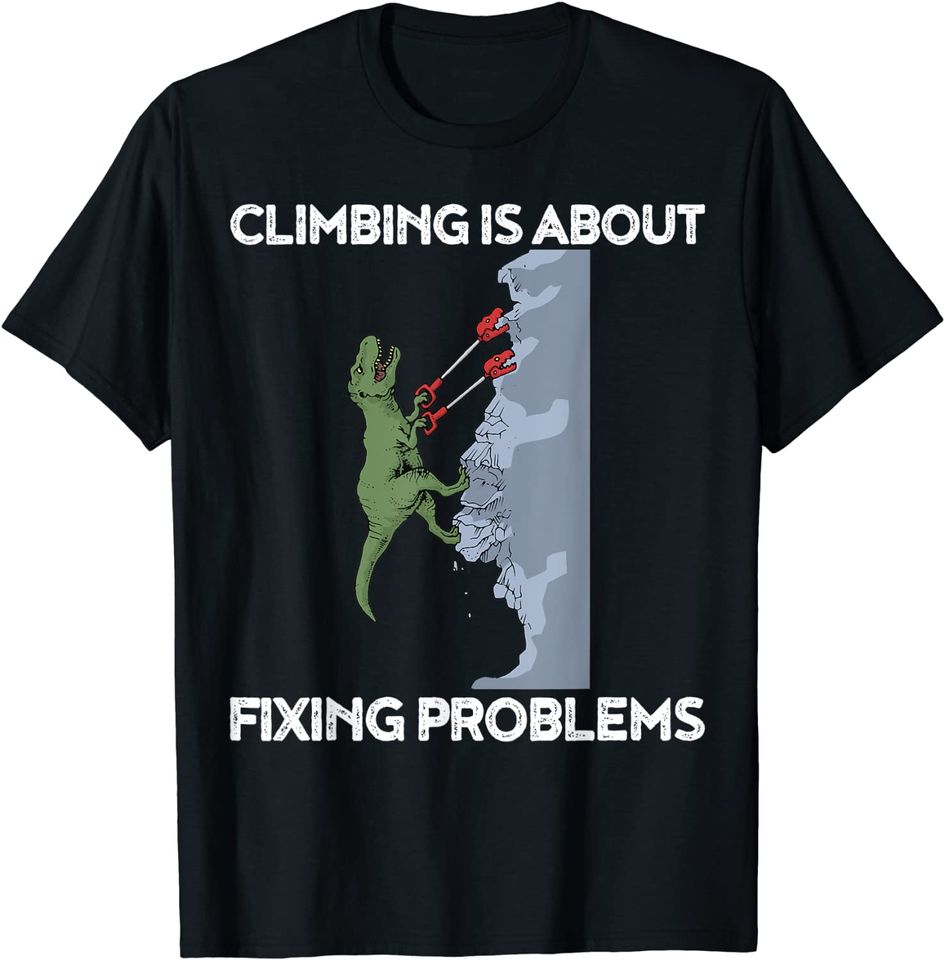 Funny Climbing T-Rex Rock Climber Dinosaur T Shirt