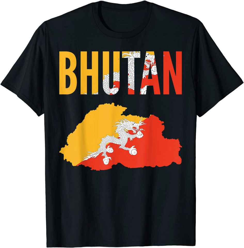 Bhutan Country Map Flag T Shirt