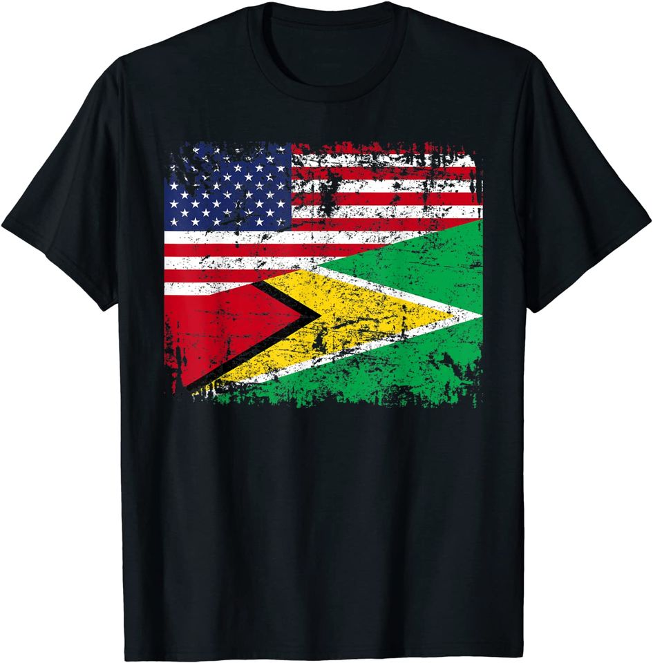 Half American Flag Usa Guyana Flag T Shirt
