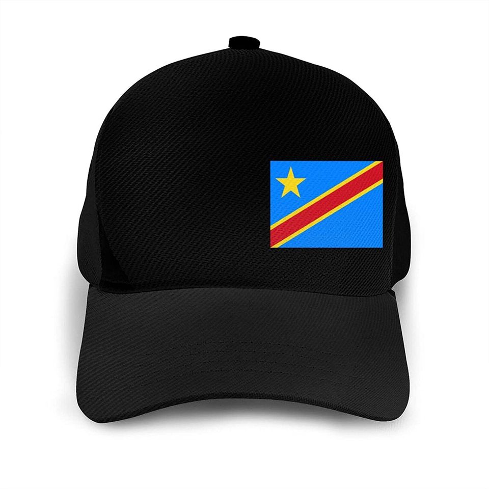 Inspier White Flag of The Democratic Republic of The Congo Baseball Hat Splicing Curved Brim Unisex Breathable Comfortable Baseball Cap Black