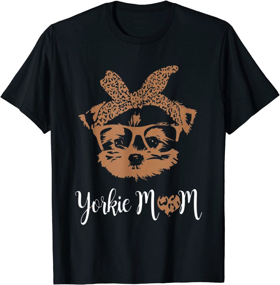 Yorkie Mom Leopard Print Dog Lovers Mother Day T-Shirt