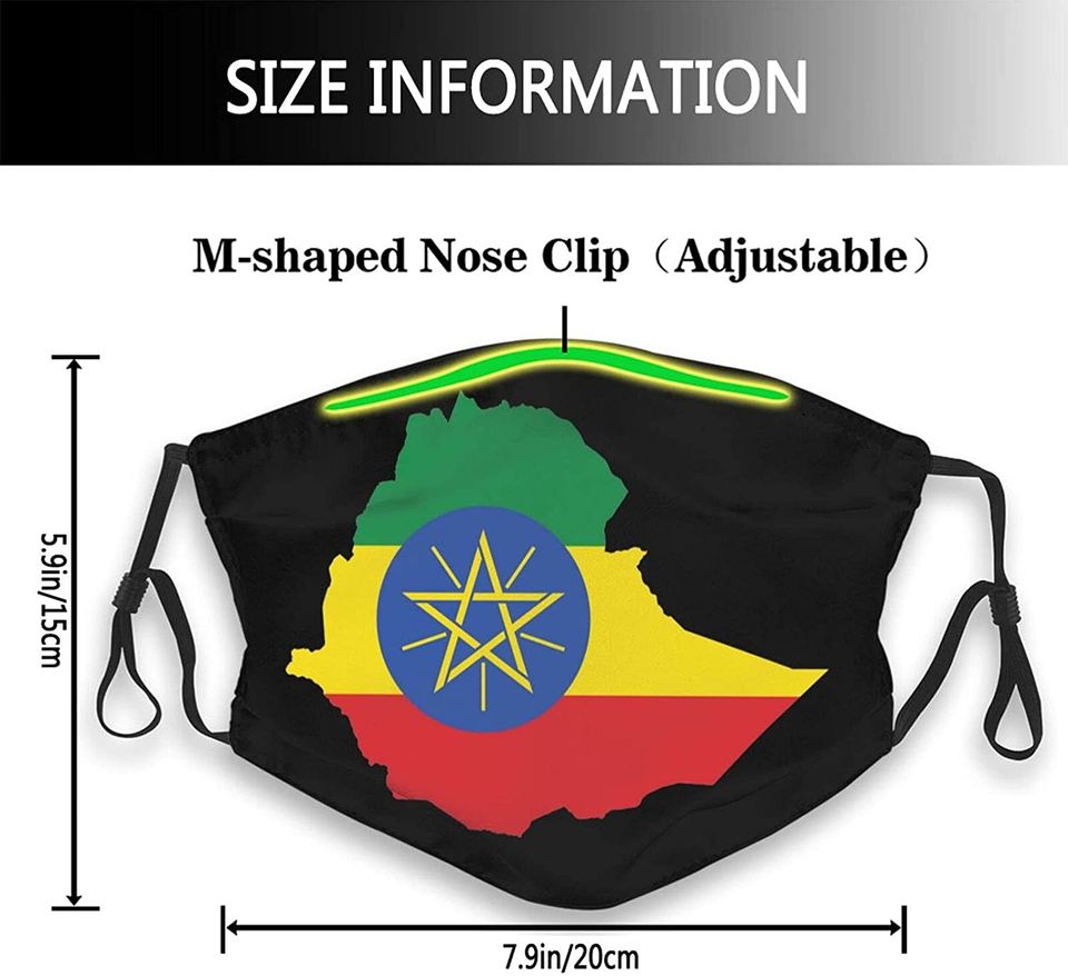 Ethiopia Map On Ethiopia Flag Adult Face Mask