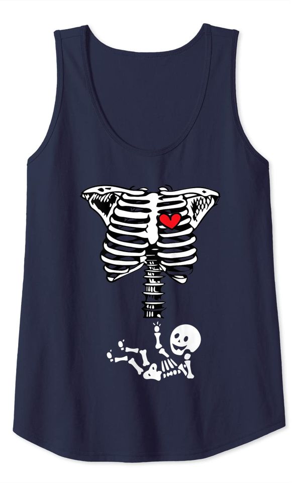 Pregnant with Baby Skeleton Pregnancy Halloween Tank Top