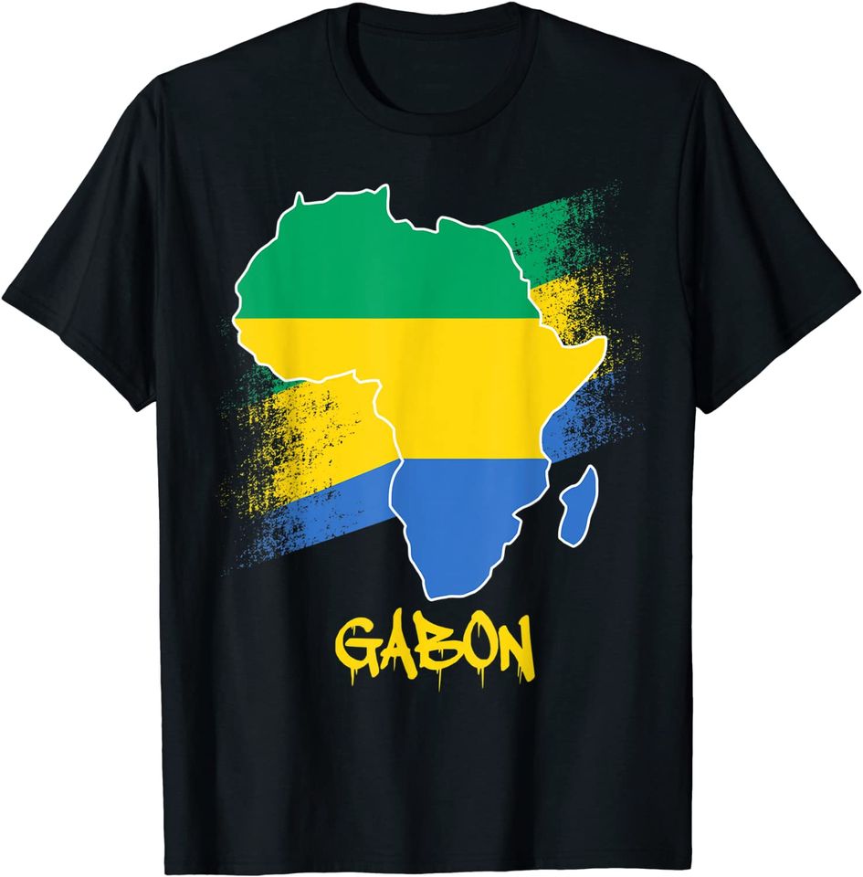 Gabon Flag With Africa Map Love Gabon Gabonese Pride T-Shirt