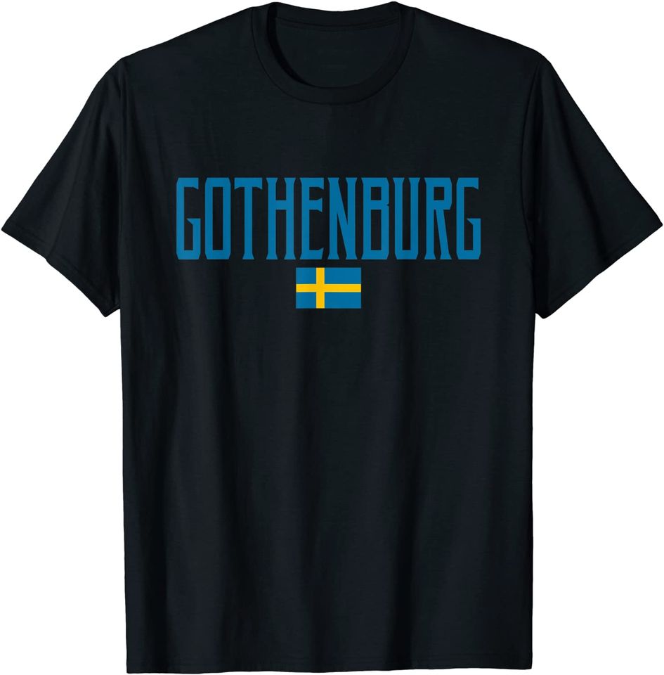 Gothenburg Sweden Flag Vintage Blue Text T-Shirt