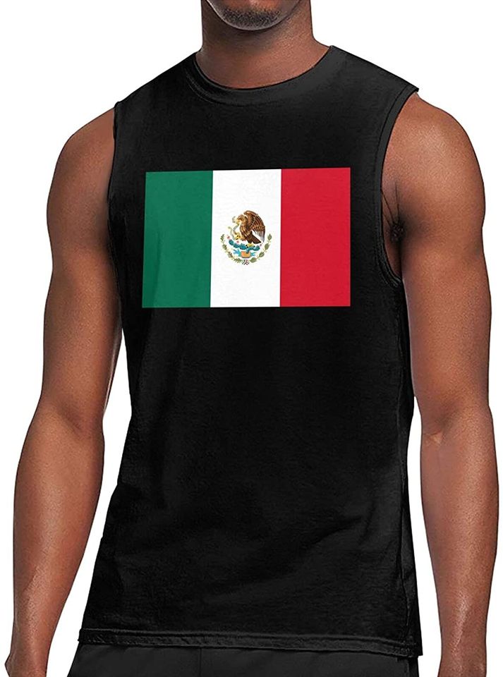 Flag of Mexico Men's Cotton Performance Sleeveless Muscle T-Shirt Tank Top for Gym
