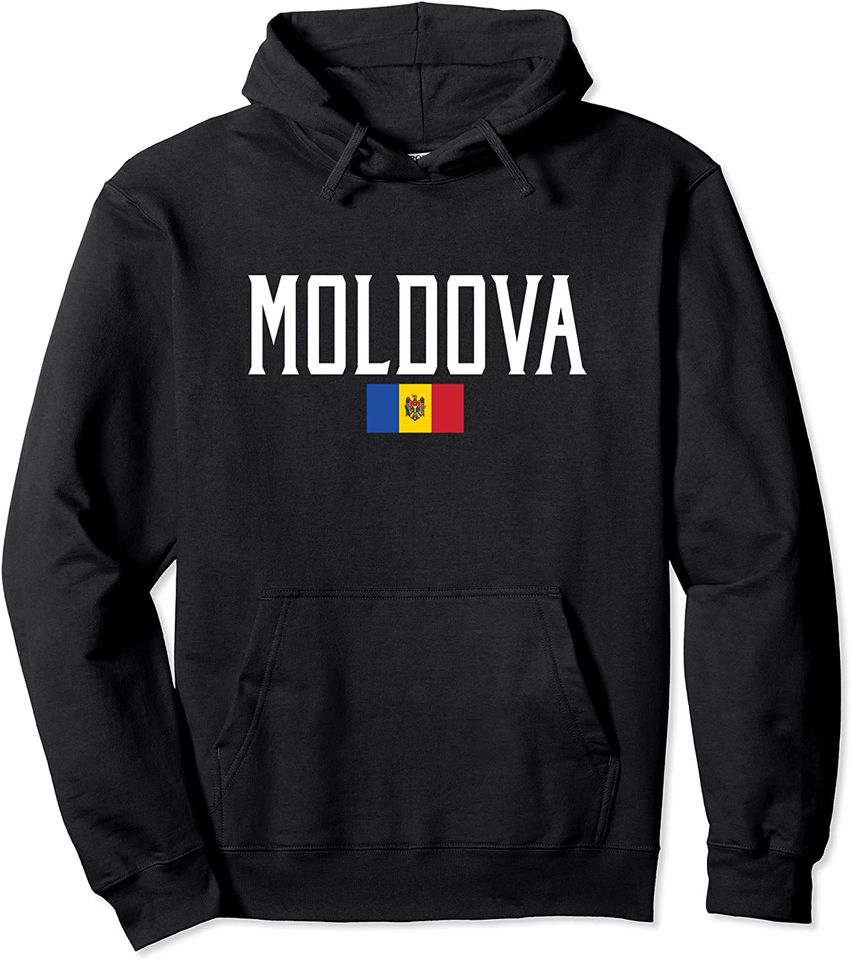 Moldova Flag Vintage White Text Pullover Hoodie