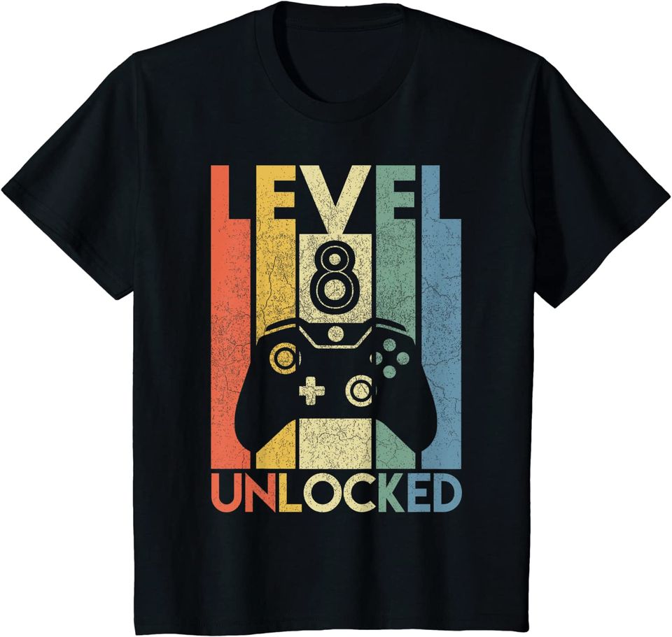 Kids Level 8 Unlocked Video Gamer 8th Birthday T Shirt