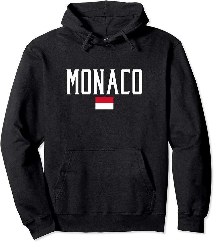 Monaco Flag Vintage White Text Pullover Hoodie