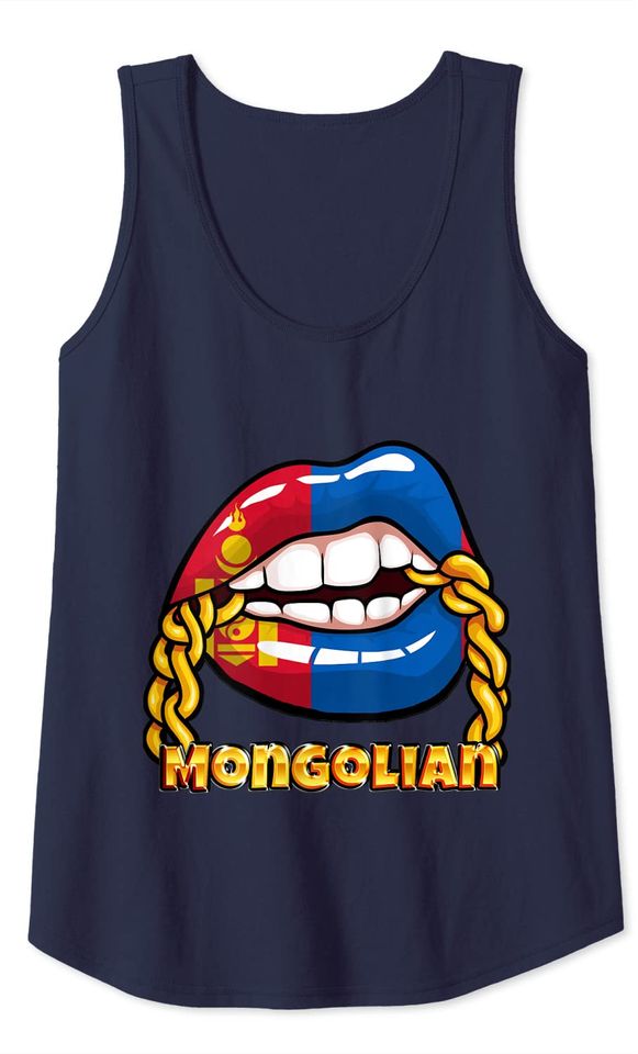Mongolia National Flag Lips with Chain Tank Top