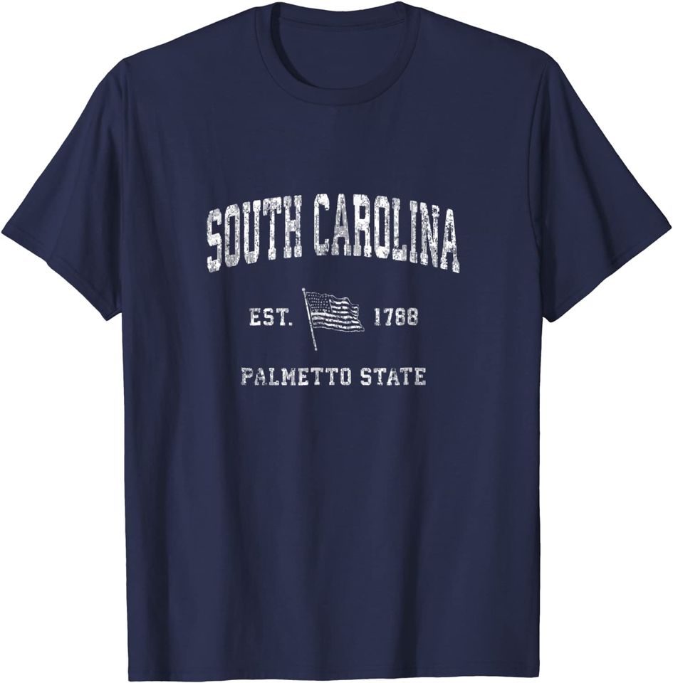South Carolina SC Vintage US Flag Sports Design T Shirt