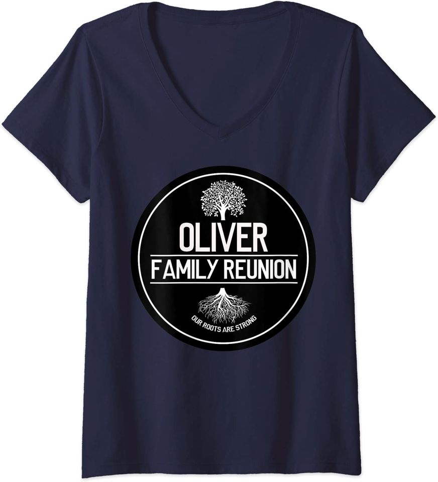 Womens Oliver Family Reunion Our Roots Are Strong Tree V-Neck T-Shirt
