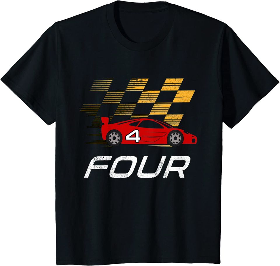Kids 4th Birthday Race Car Shirt Gift I Funny Four Years Old Boys T Shirt