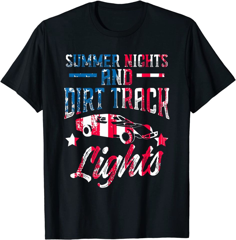 Patriotic Summer Nights & Dirt Track Lights US Flag Racing T Shirt