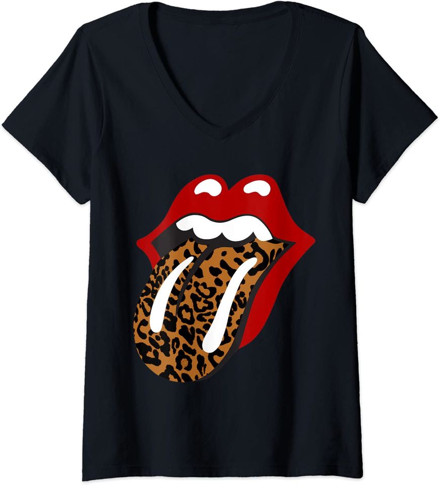 Rolling Stones Classic Leopard Tongue V-Neck T-Shirt