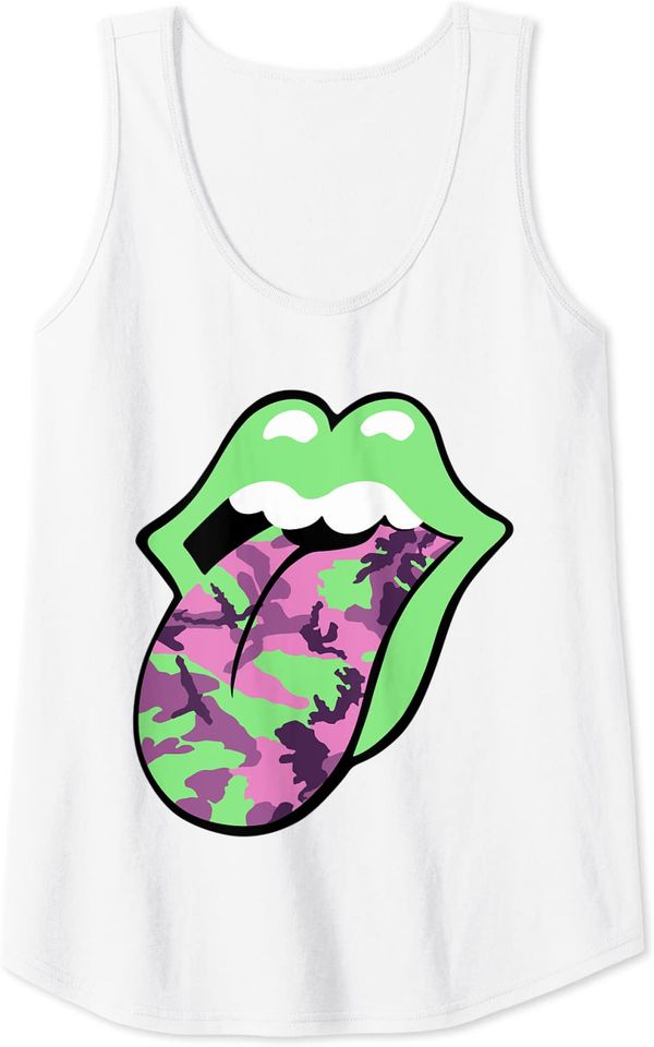  Rolling Stones Pink Camo Tongue Tank Top