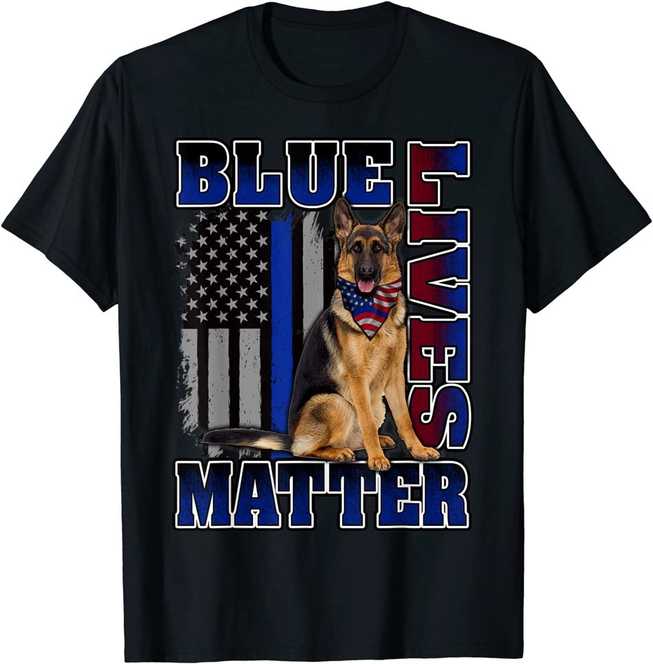Police Officer K9 Dog Shirt Blue Lives Matter Blue Line Flag T-Shirt