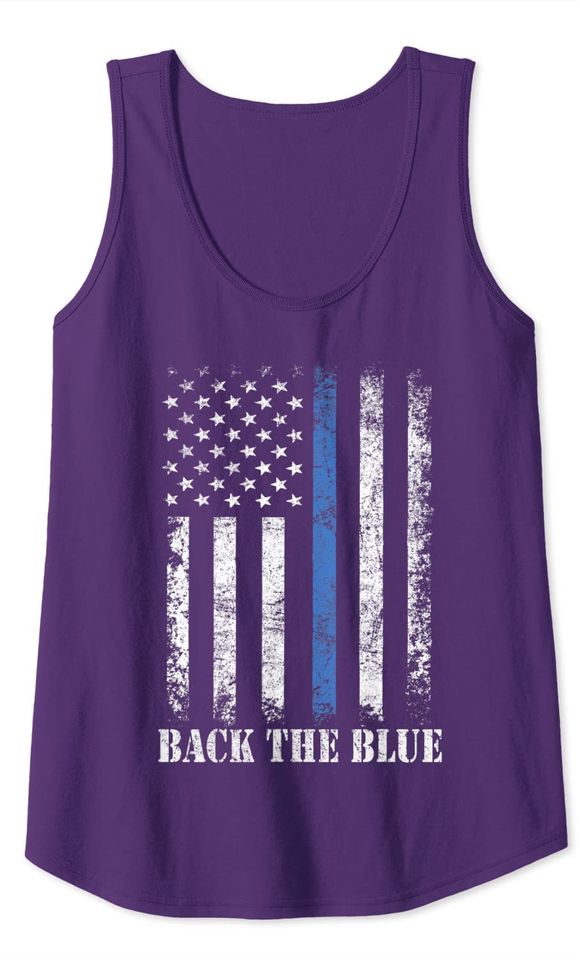 Thin Blue Line Back the Blue American Flag Police Support Tank Top