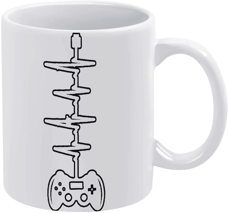 Video Game Control Heartbeat White Printed Coffee Mugs