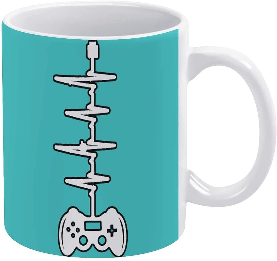 Video Game Control Heartbeat White Printed Coffee Mugs
