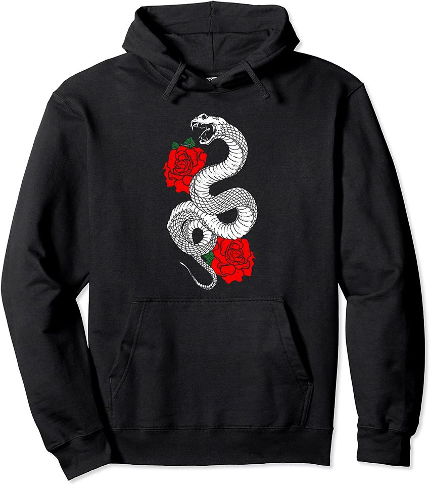 Snake Red Roses Aesthetic Grunge Punk Goth e-Girl Pullover Hoodie