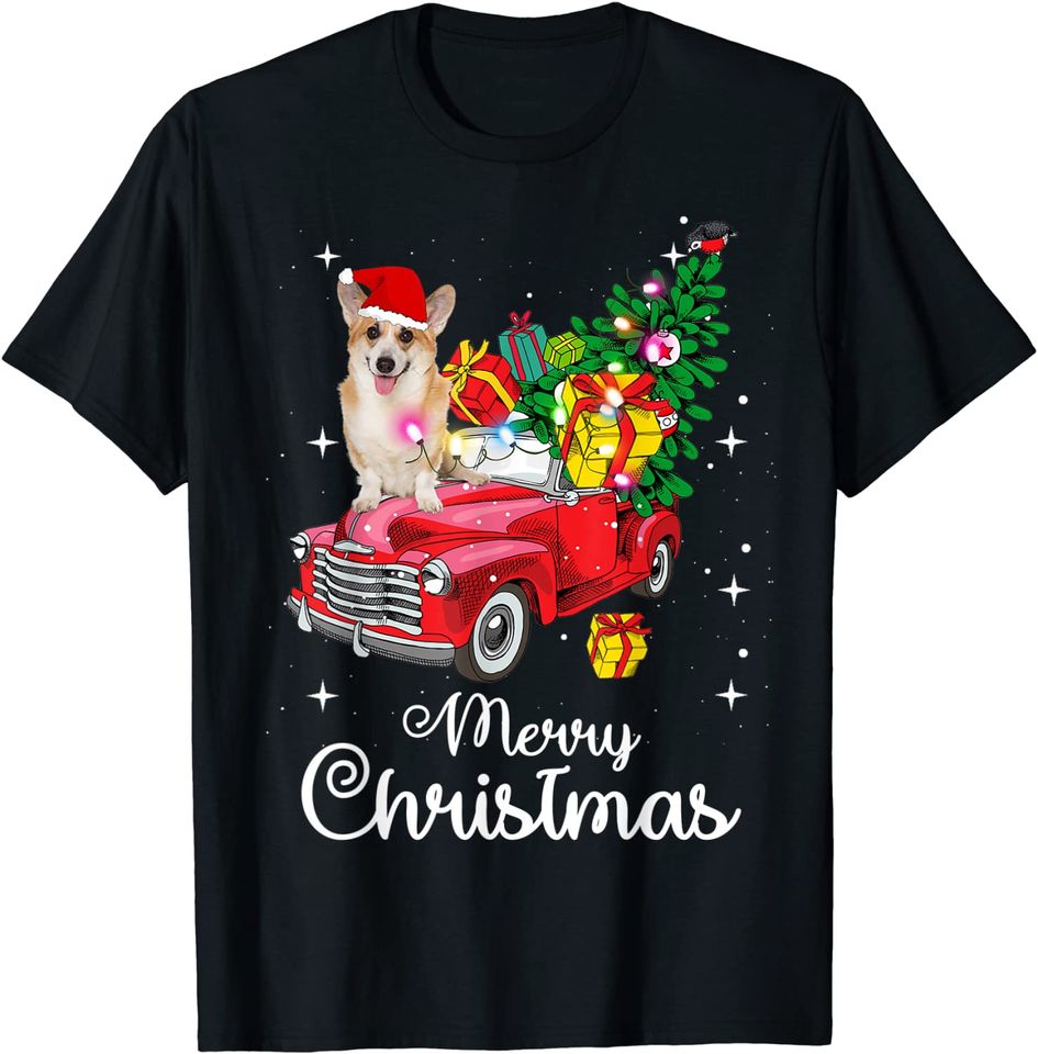 Welsh Corgi Ride Red Truck Christmas Pajama Funny Dog T-Shirt