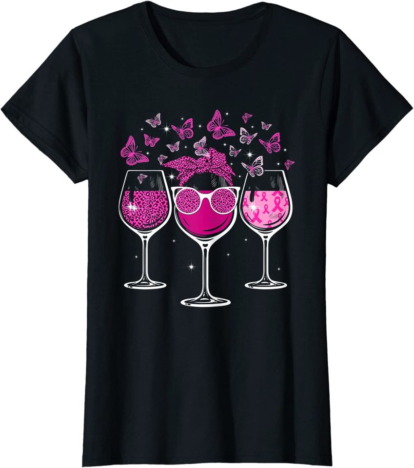 Wine Glass Butterfly Breast Cancer Awareness Pink Ribbon Hoodie
