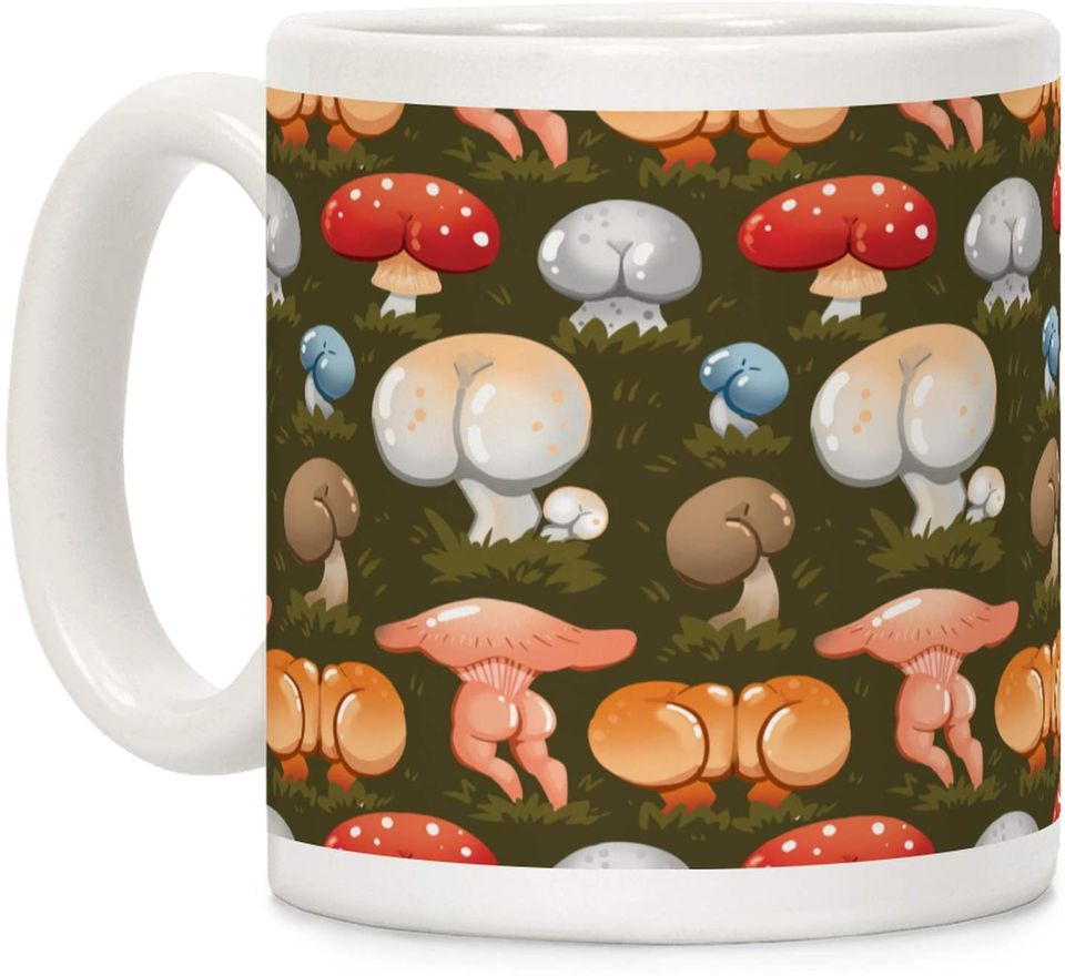Mushroom Pattern White Ceramic Coffee Mug