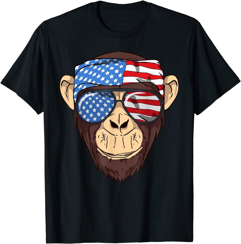 USA Patriotic Chimpanzee Monkey T Shirt