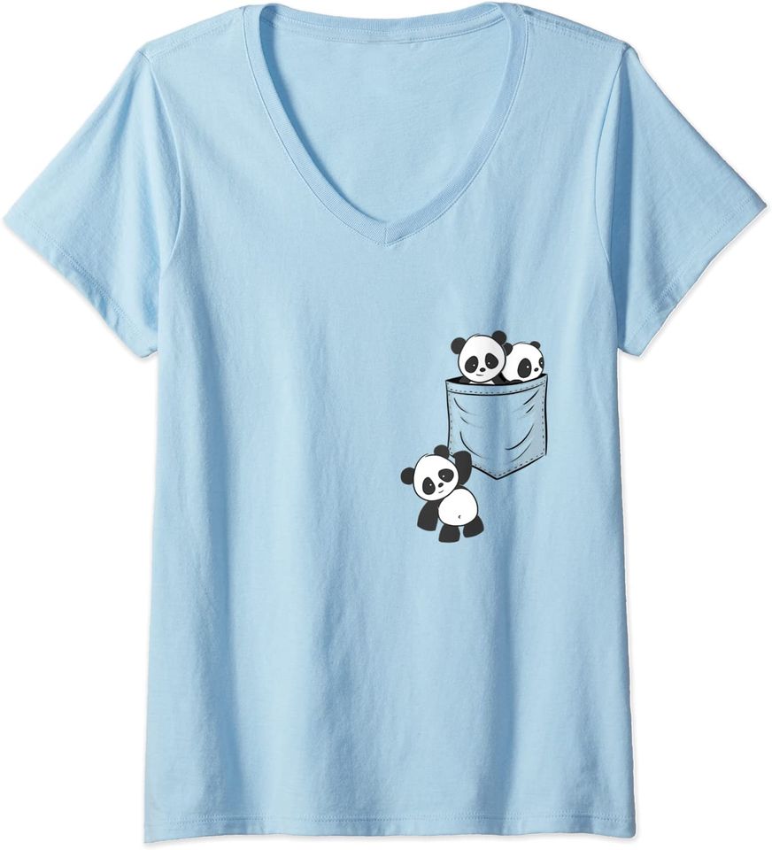 Kawaii Baby Pandas In Pocket T Shirt