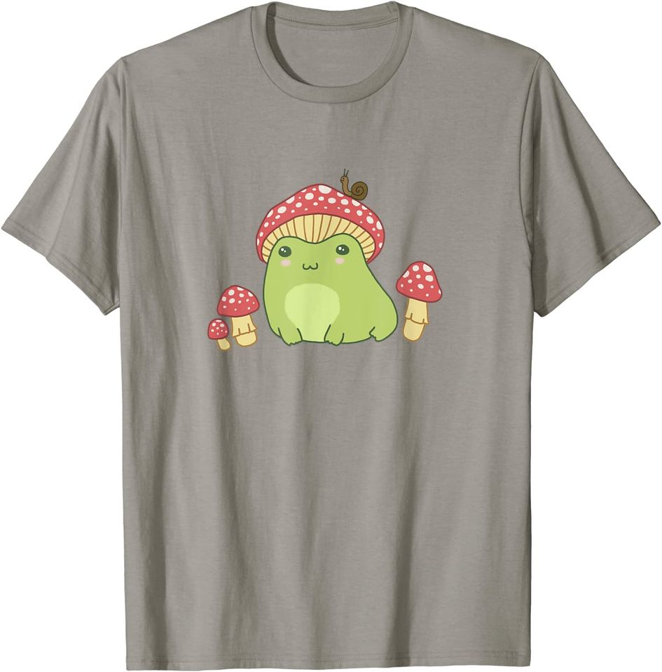 Frog with Mushroom Hat & Snail - Cottagecore Aesthetic T-Shirt