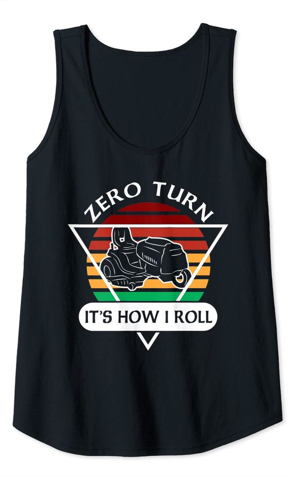 Funny Zero Turn Lawn Mower Vintage Sunset Yard Work Tractor Tank Top