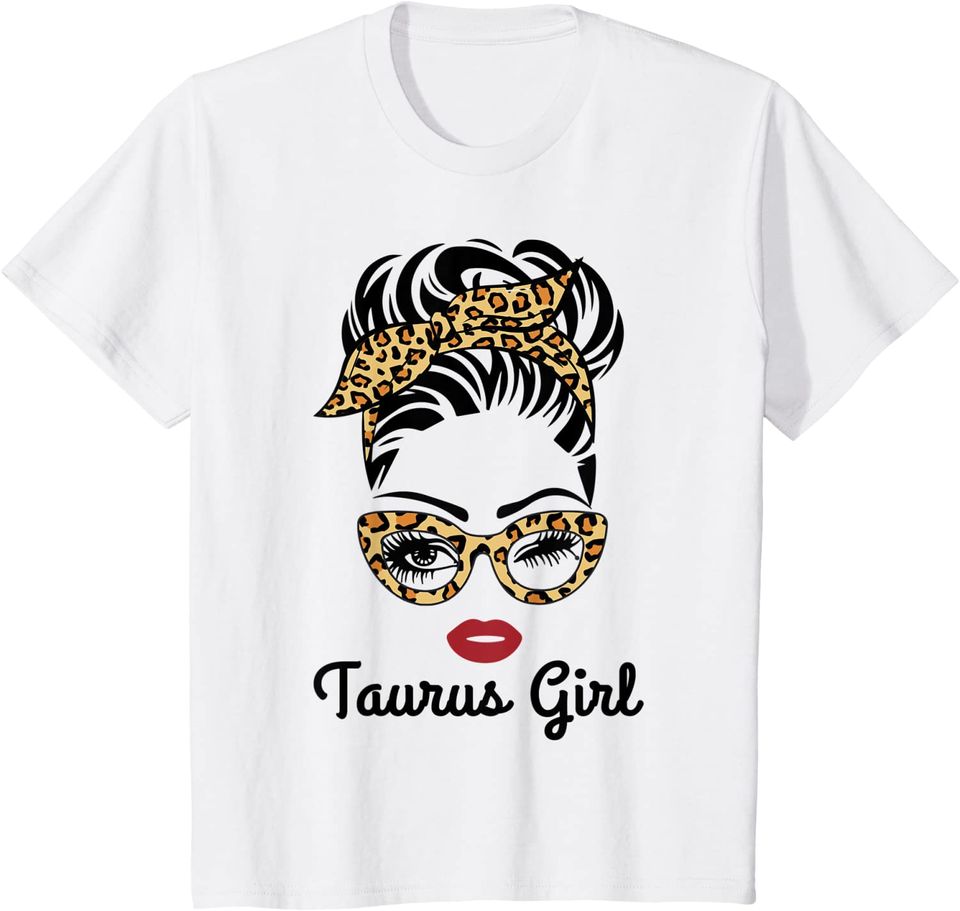 Taurus Girl Face Leopard Bandana Wink Eye T Shirt