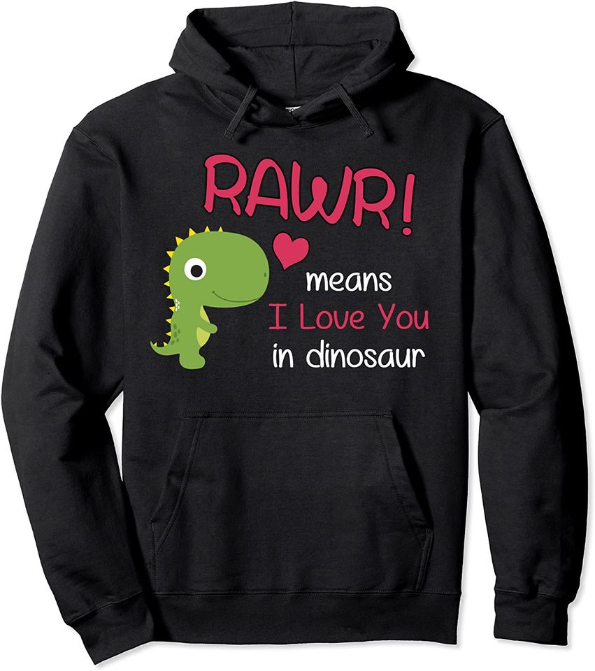 Valentines Day Rawr Means I Love You in Dinosaur Pullover Hoodie