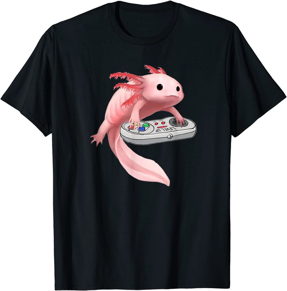 Fish Playing Video Game White-Axolotl Lizard Gamers T-Shirt