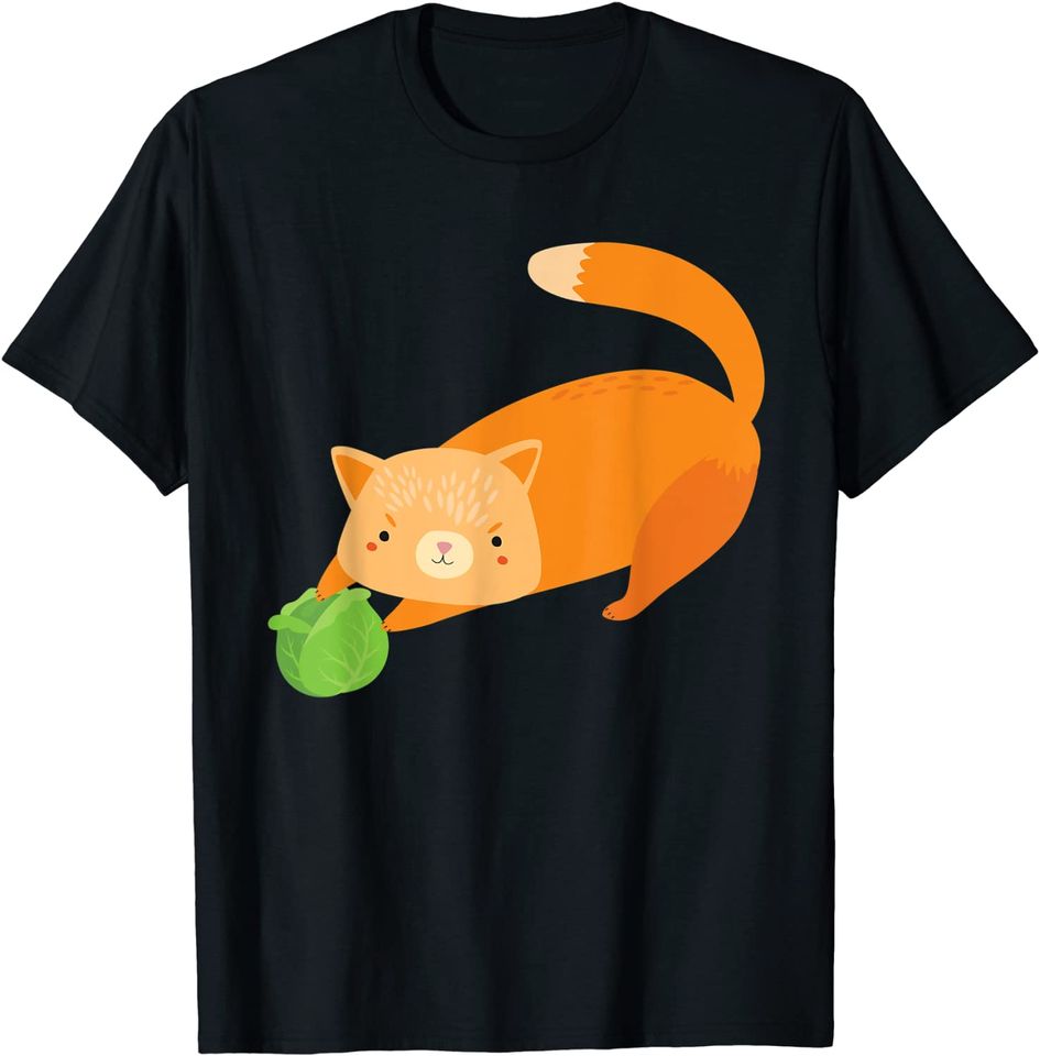 Cat Playing Cabbage Vegetarian Lover T-Shirt