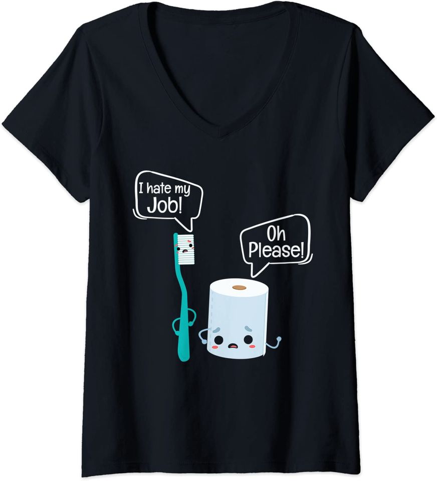 Hate My Job Toothbrush Toilet Paper Origami Lovers V-Neck T-Shirt