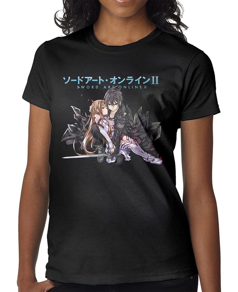 Anime Sword Art Online Kirito and Yuuki Asuna T Shirt Female Crew Neck Short Sleeve Unique Sport T-Shirts