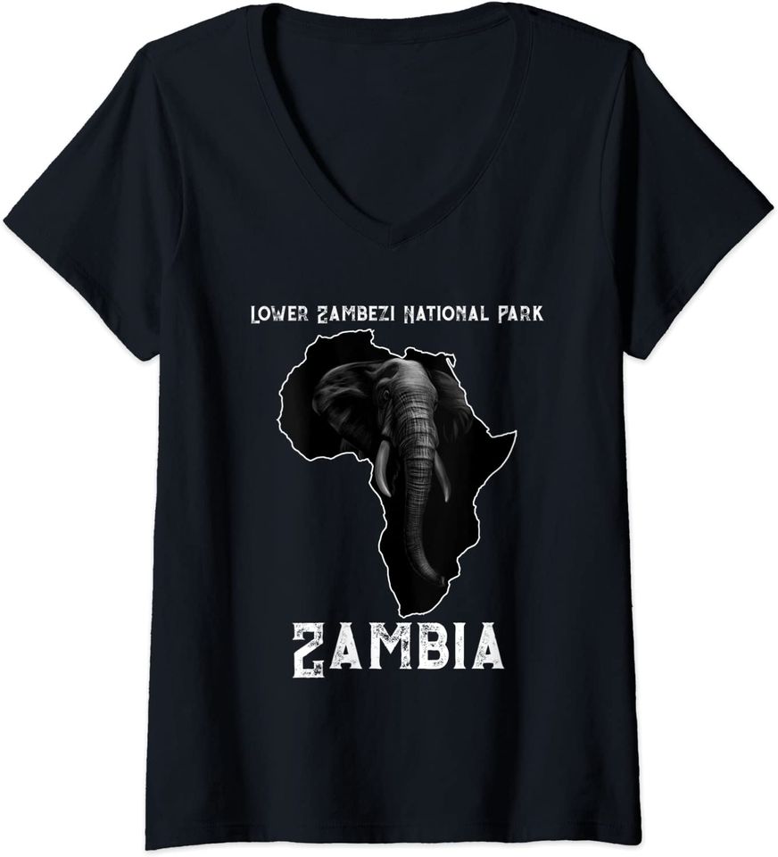 Elephant Safari Lower Zambezi National Park V Neck T Shirt