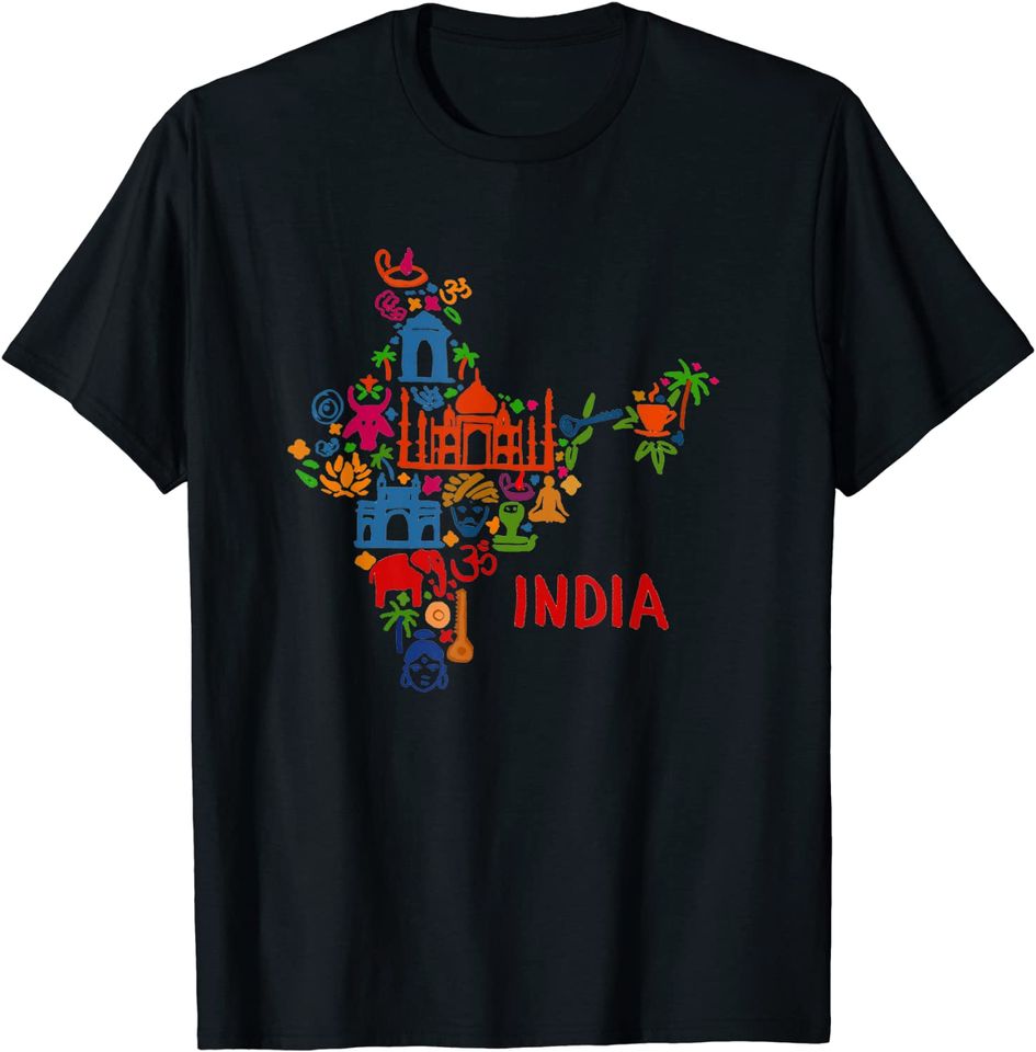 India Elephant Map Silhouette Taj Mahal T Shirt