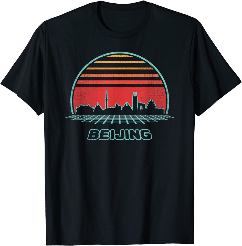 Beijing City Skyline Retro 80s Style T-Shirt