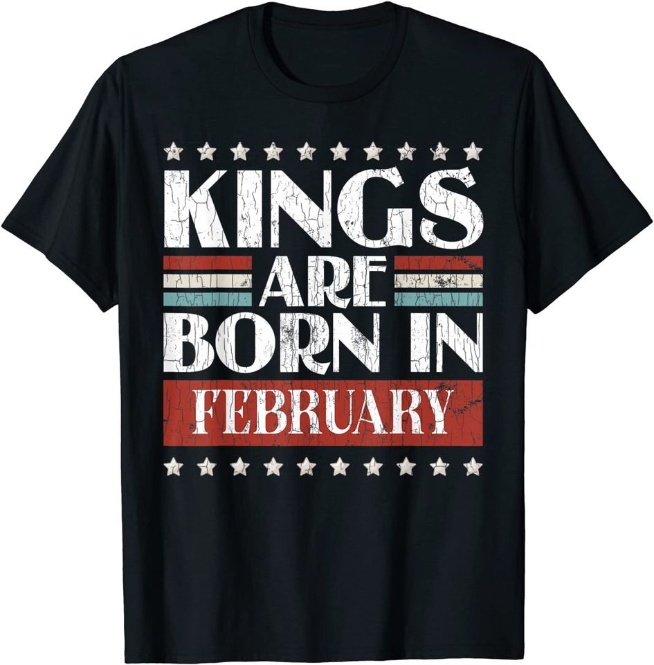 Kings Are Born In February Aquarius Funny Zodiac Graphic T-Shirt