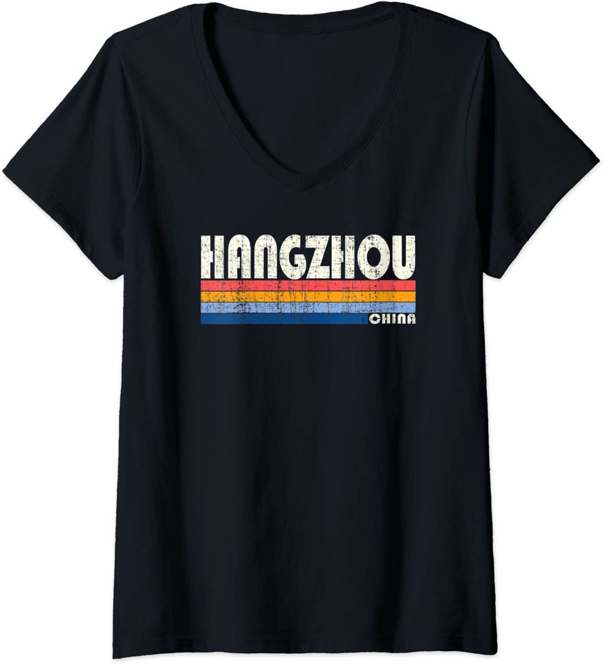 Vintage 70s 80s Style Hangzhou China V Neck T Shirt